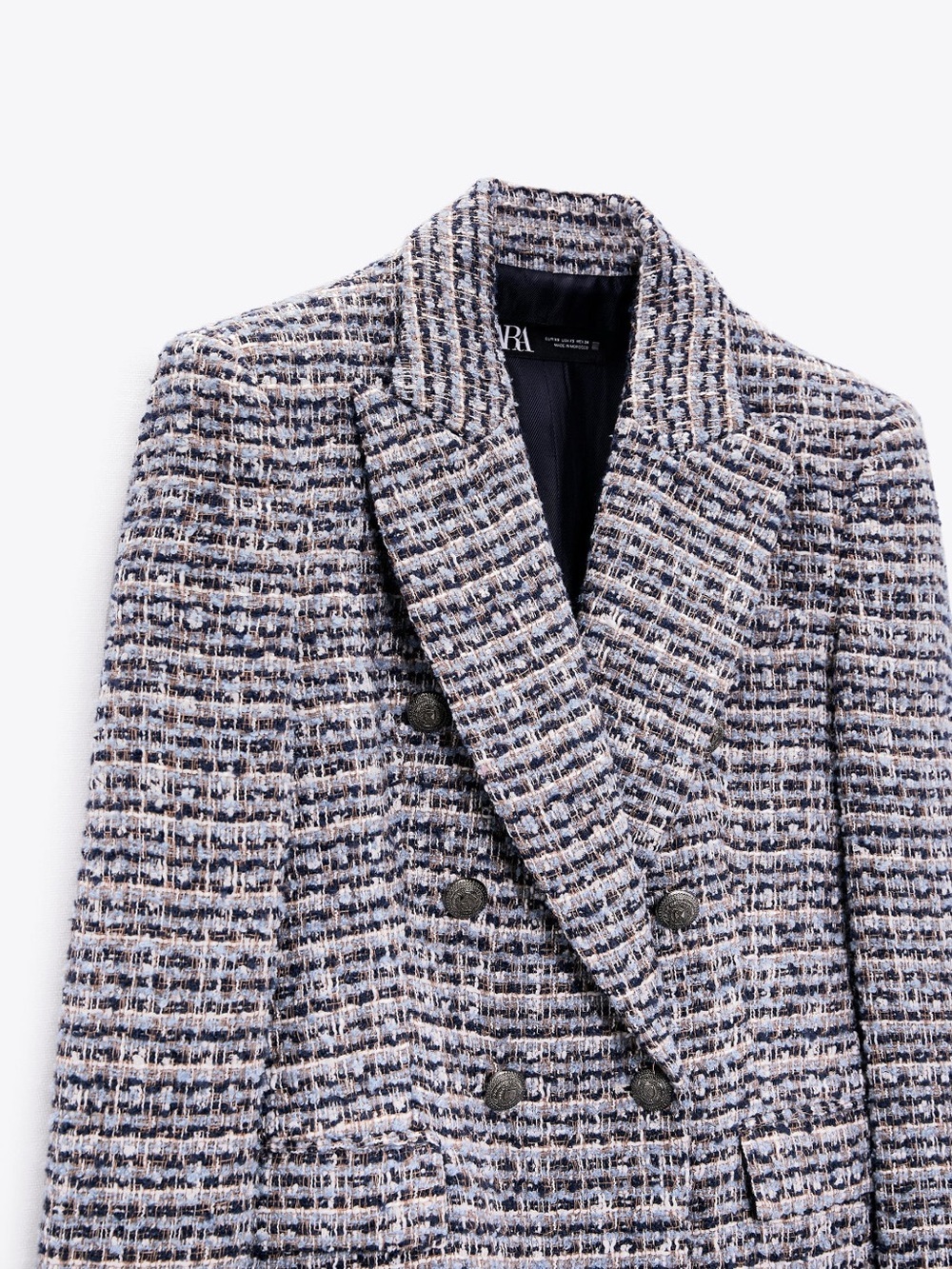 ZARA Textured Tweed Double-Breasted Blazer